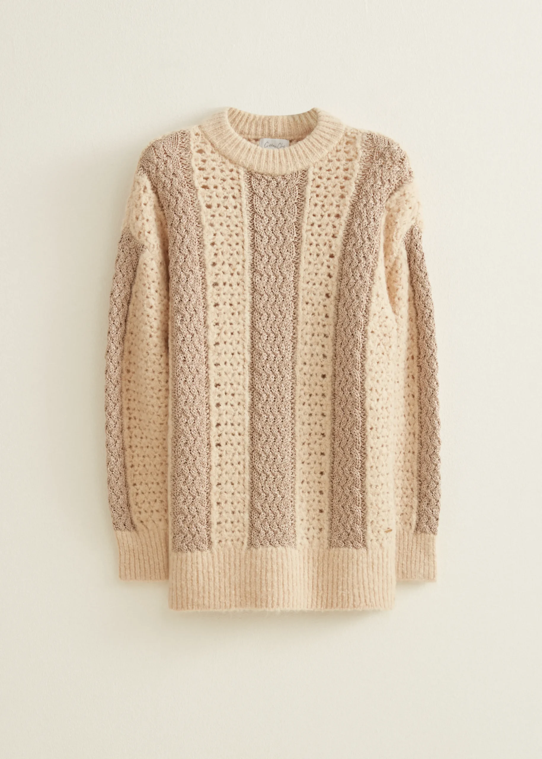 Sale Cotton Club Kabeltrui met lurex lichtzand