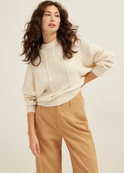 Outlet Cotton Club Kabeltrui met vleermuis mouw ecru