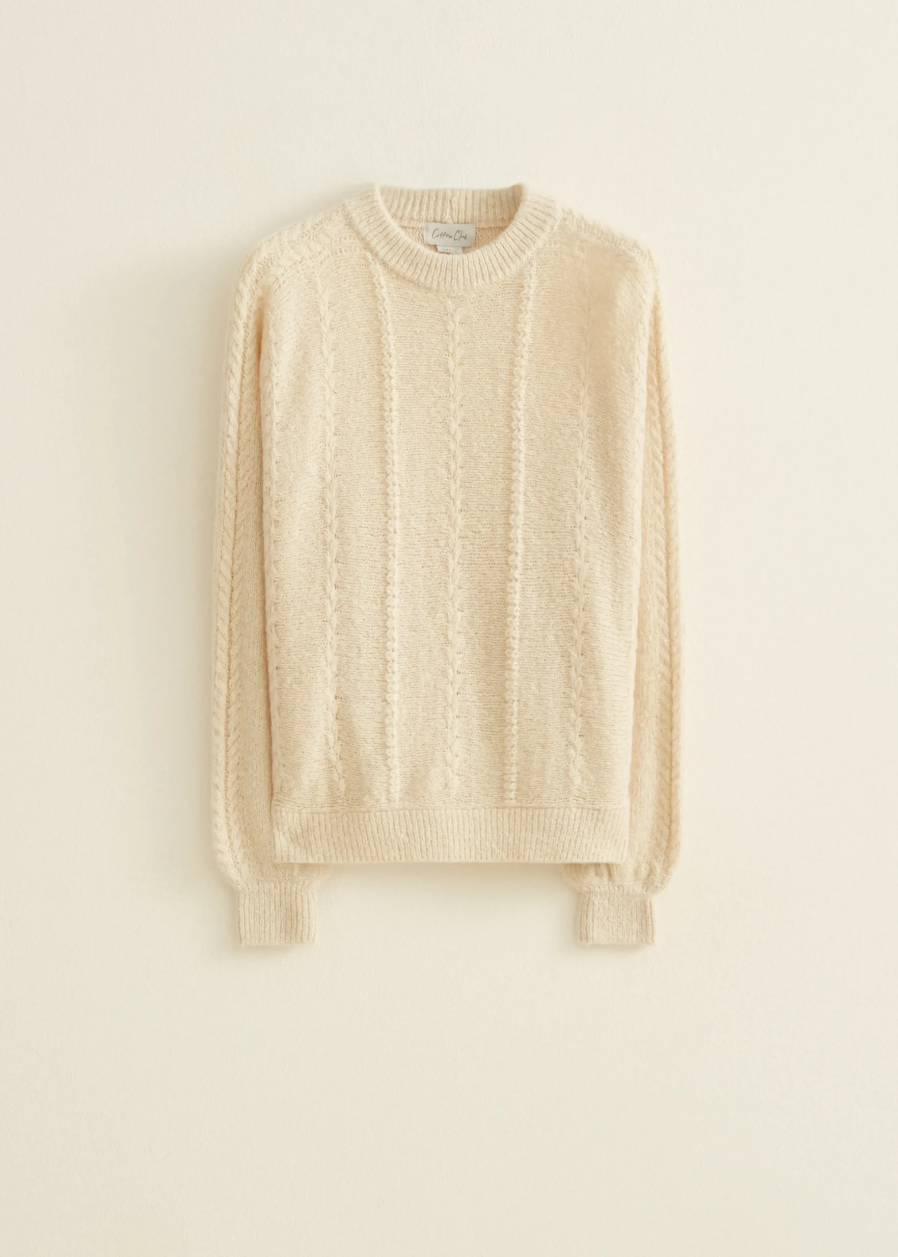 Outlet Cotton Club Kabeltrui met vleermuis mouw ecru