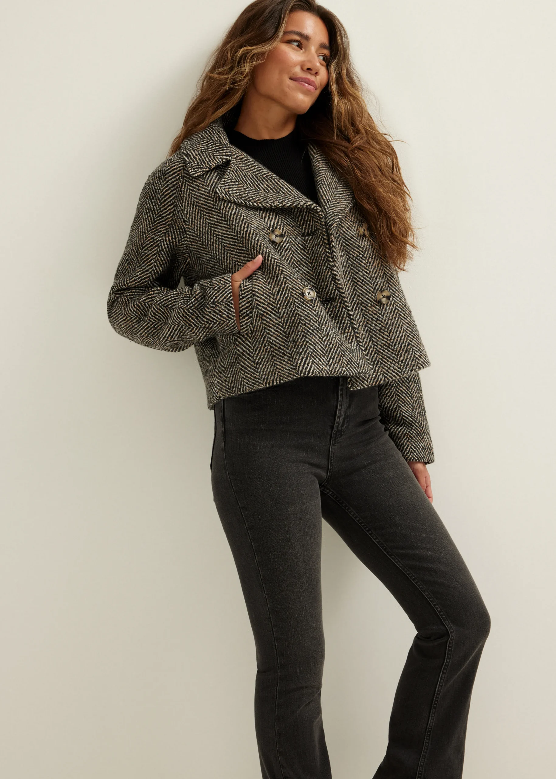 Hot Cotton Club Korte trenchcoat wolmix meerkleurig