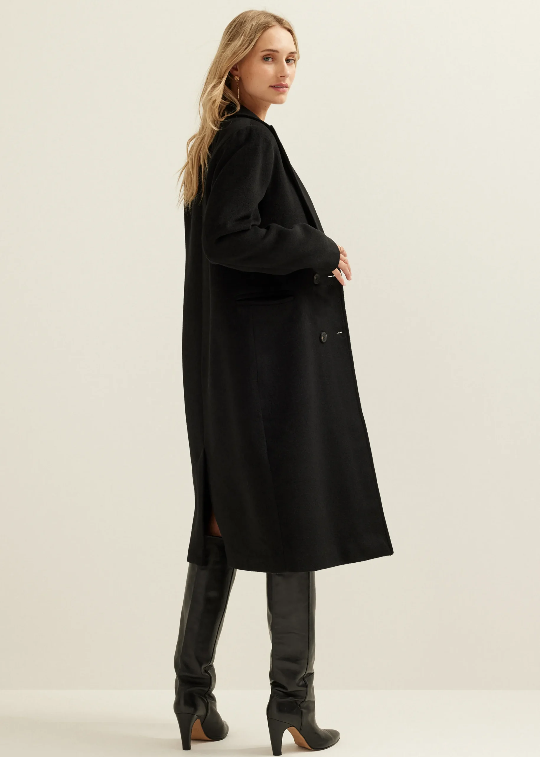 Fashion Cotton Club Lange jas wolmix zwart