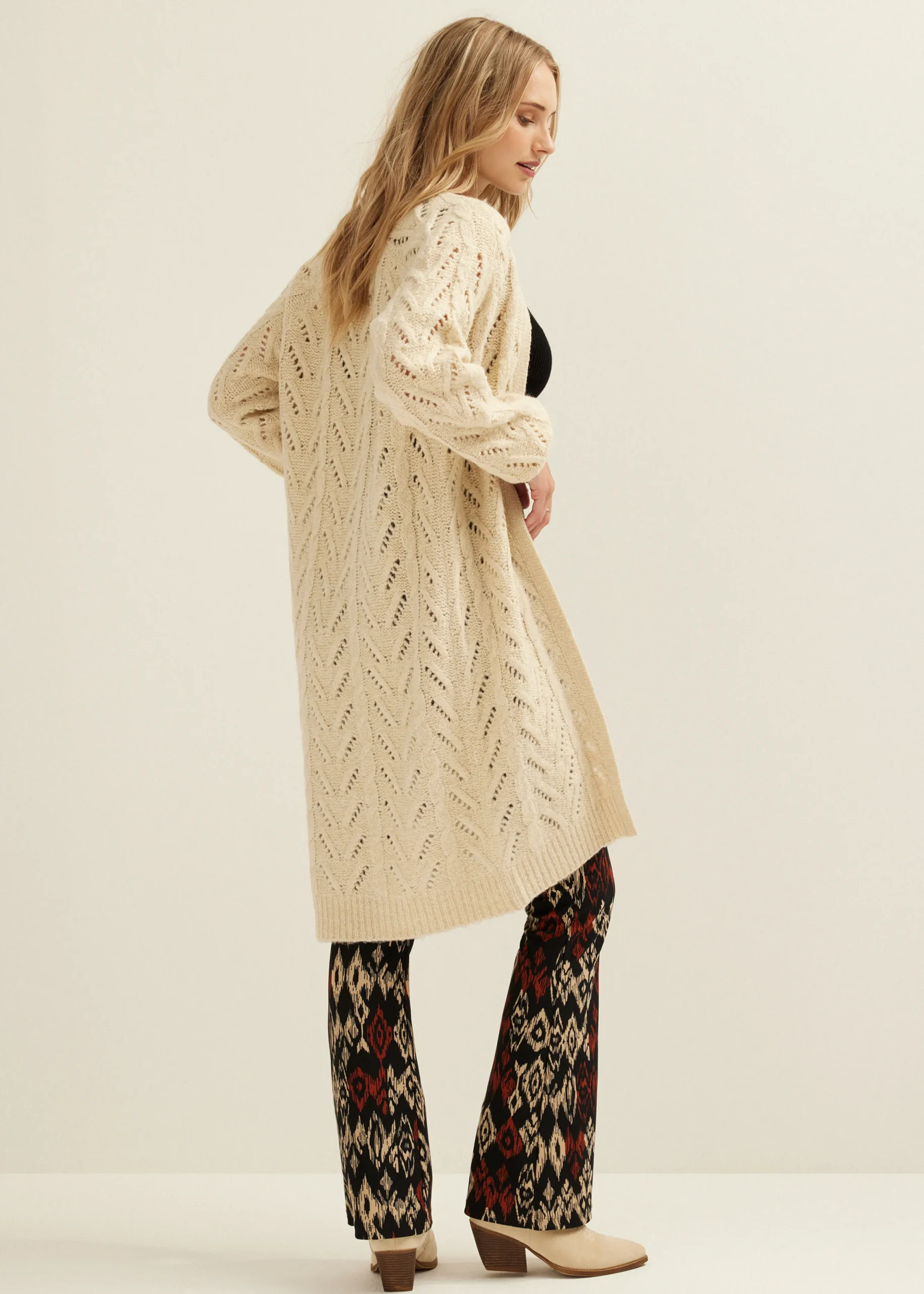 Online Cotton Club Lang vest ajour lichtzand