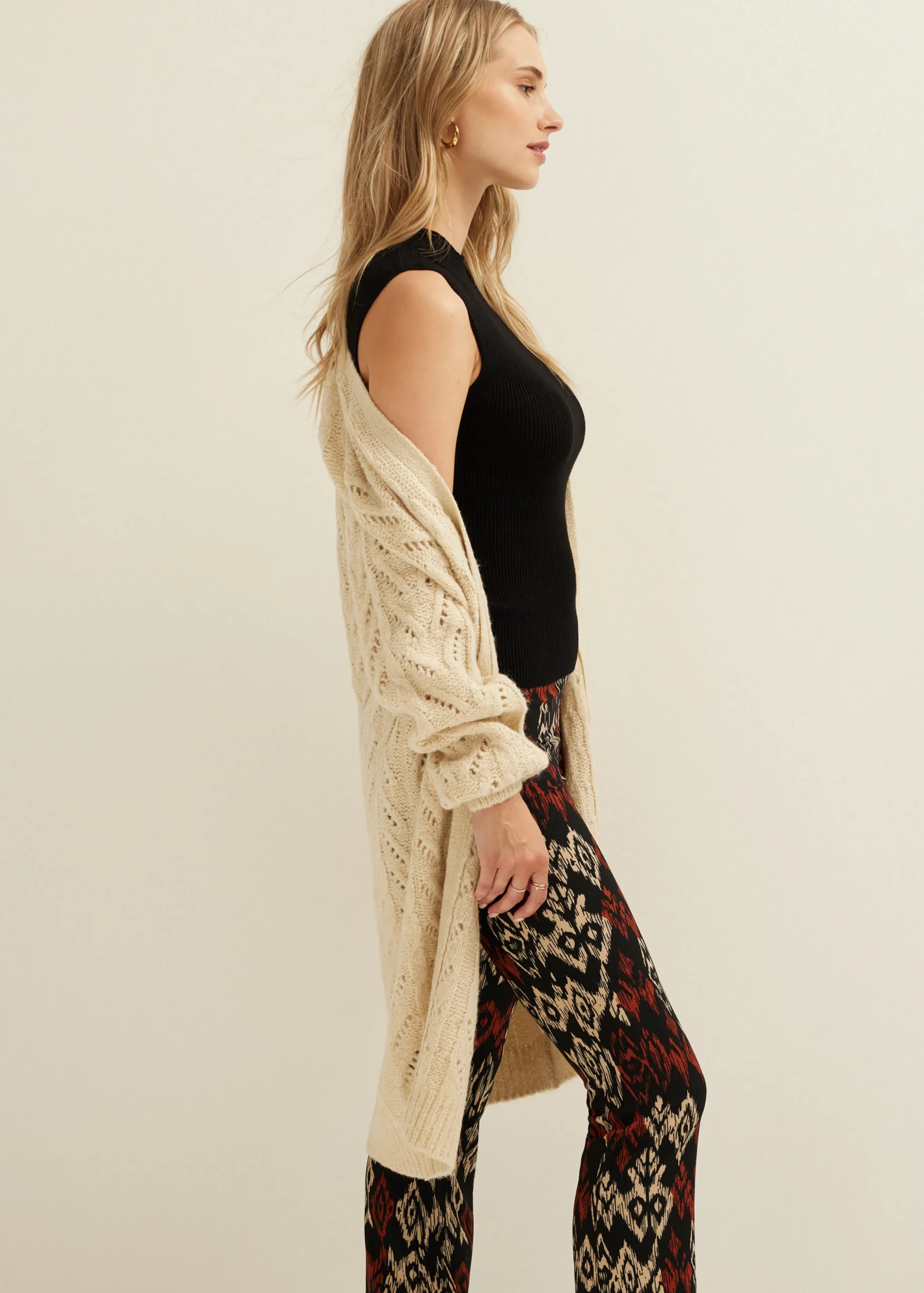 Online Cotton Club Lang vest ajour lichtzand