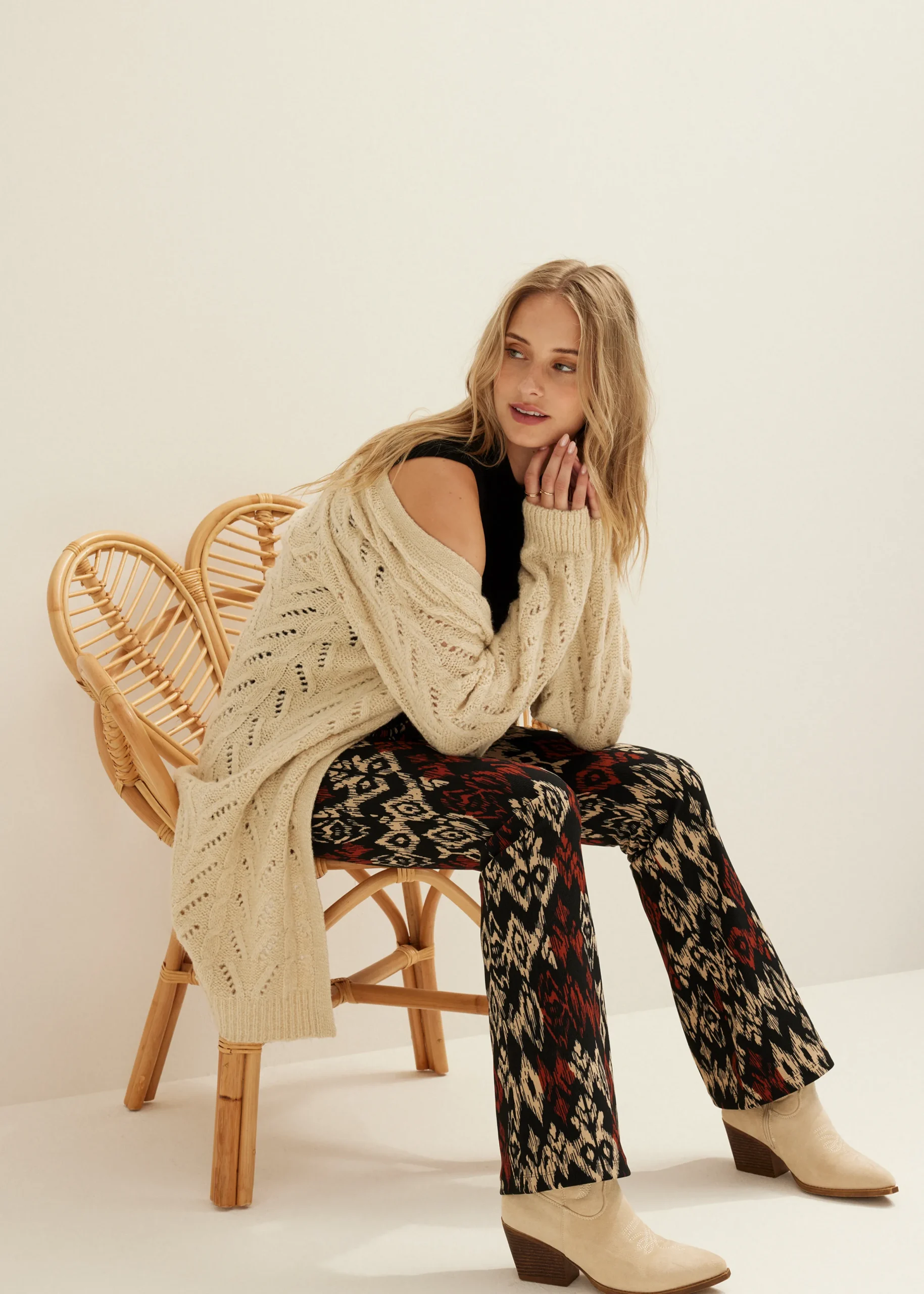 Online Cotton Club Lang vest ajour lichtzand