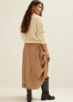 Online Cotton Club Maxi pliss&eacute; rok tan
