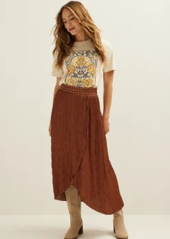 Discount Cotton Club Maxi rok met studs cognac