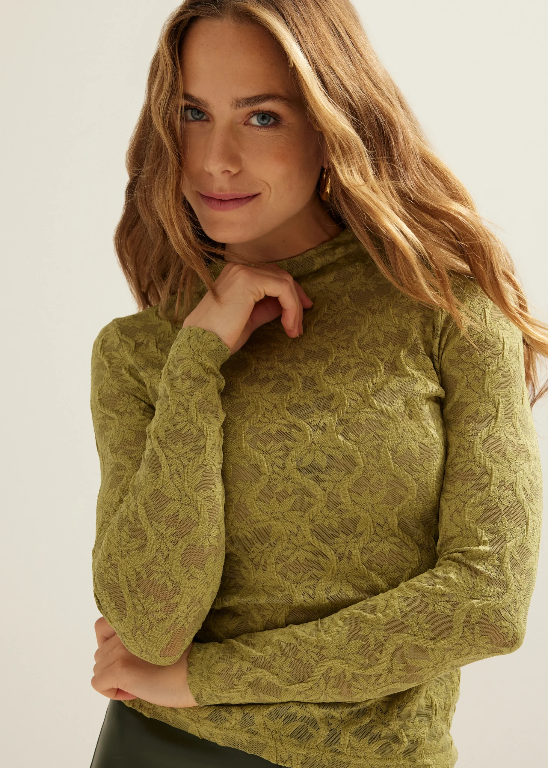 Outlet Cotton Club Mesh top bloemen groen