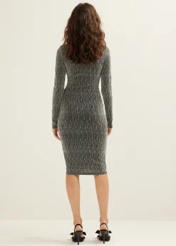 Best Cotton Club Midi glitter jurk zwart