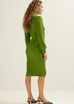 Online Cotton Club Midi jurk met rib middengroen