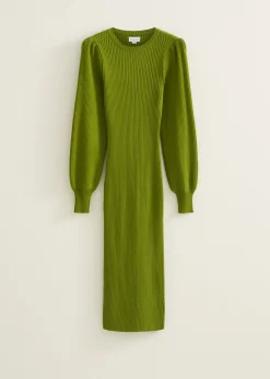 Online Cotton Club Midi jurk met rib middengroen