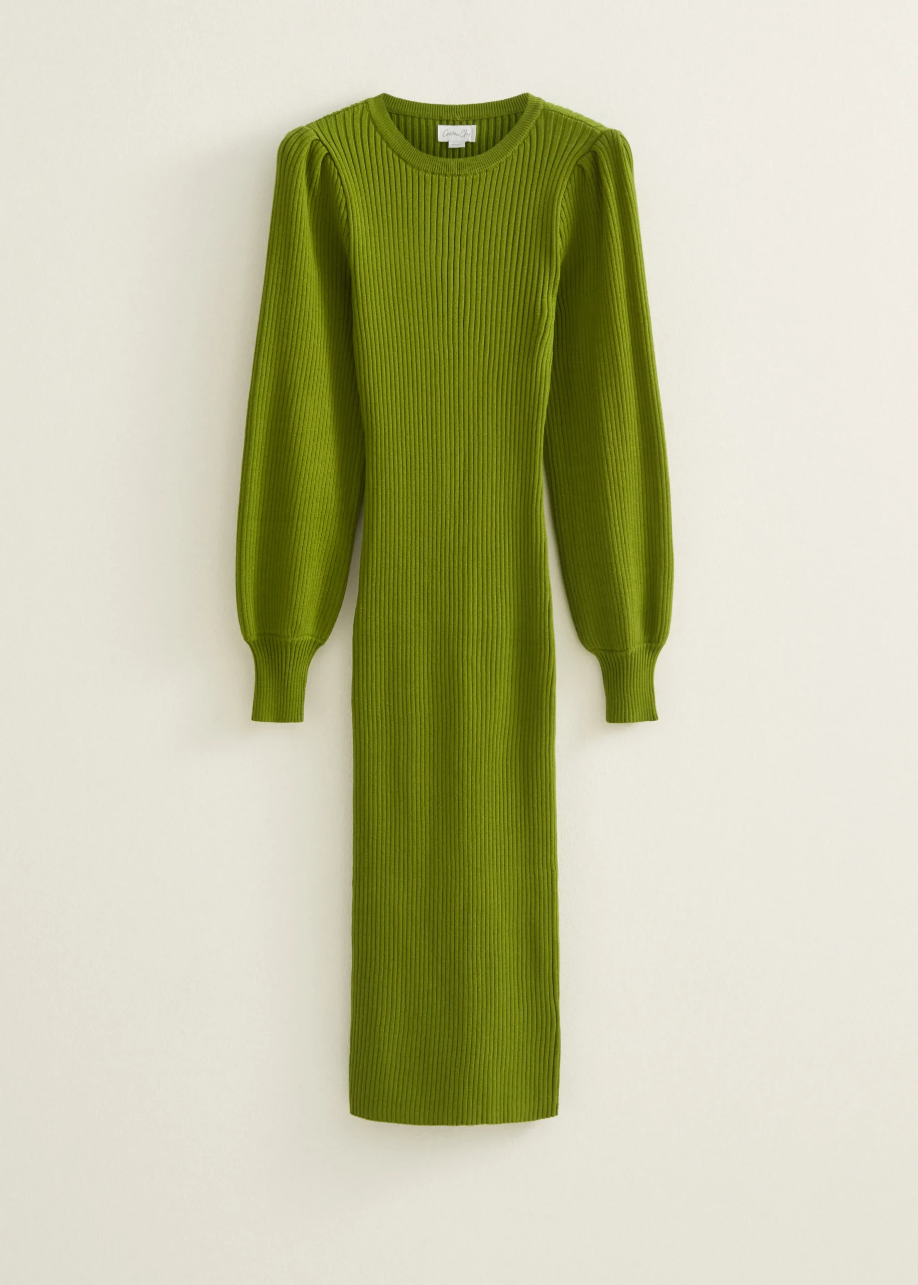 Online Cotton Club Midi jurk met rib middengroen