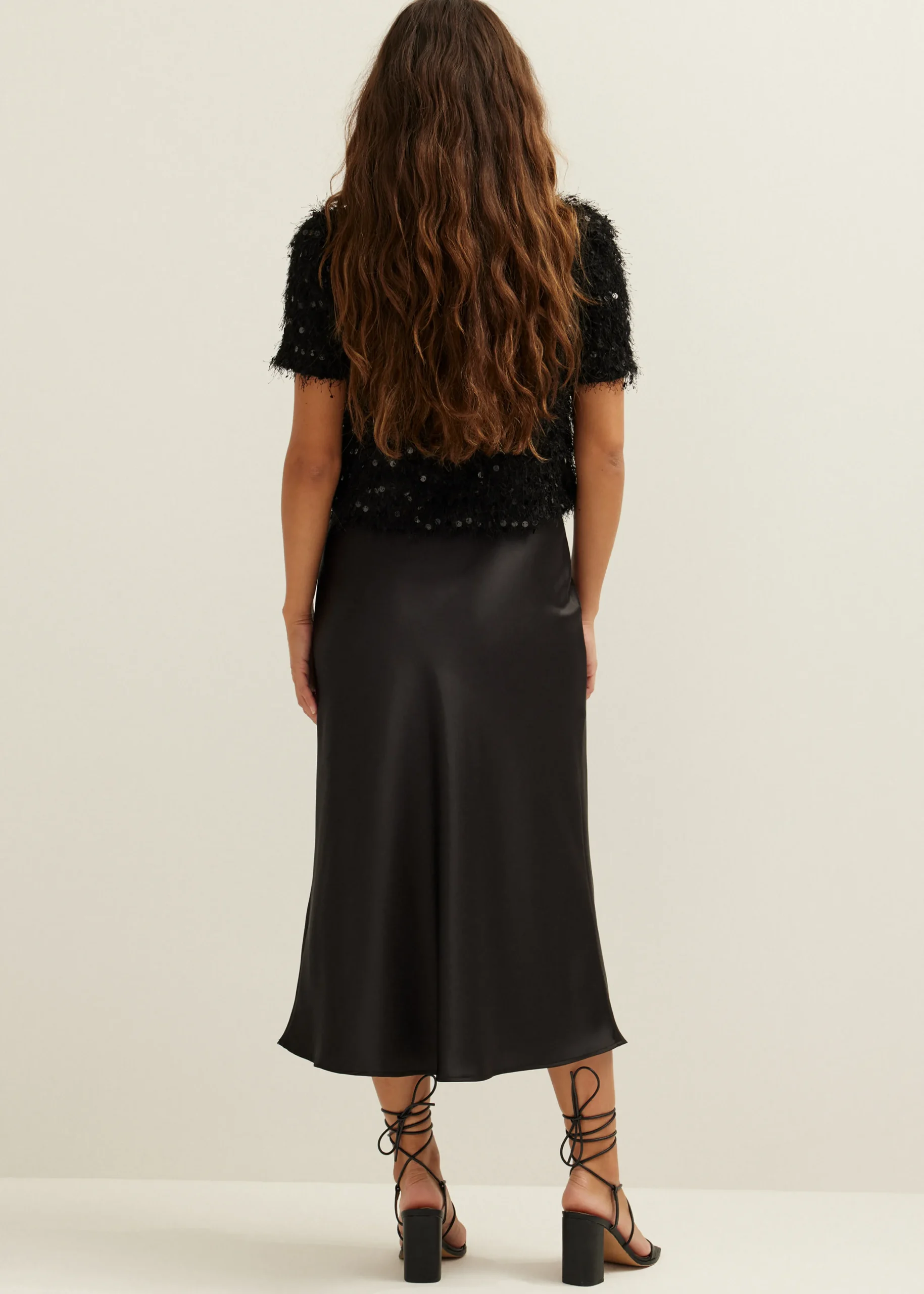 Clearance Cotton Club Midi rok satijn look zwart