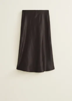 Clearance Cotton Club Midi rok satijn look zwart