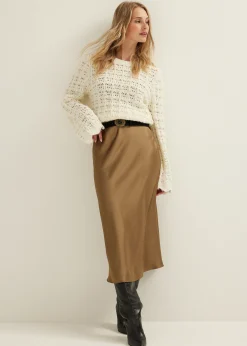 New Cotton Club Midi rok satijn look groen,olijf,licht