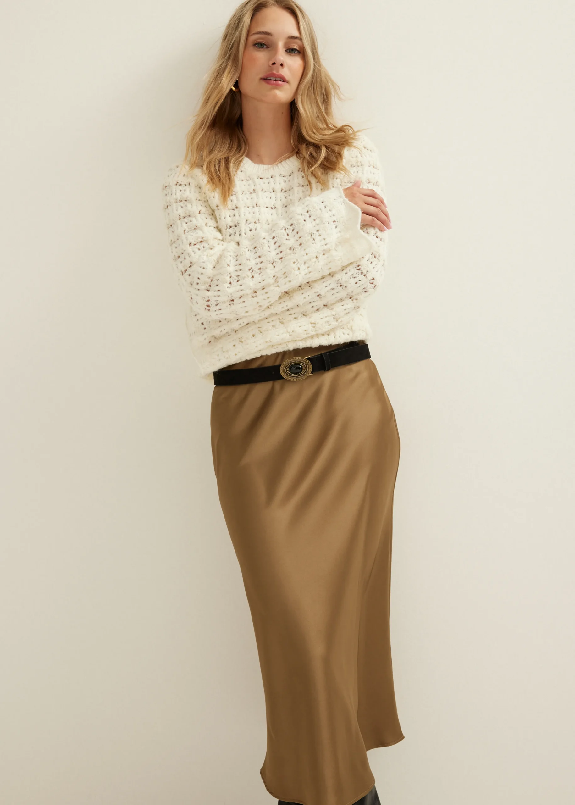 New Cotton Club Midi rok satijn look groen,olijf,licht