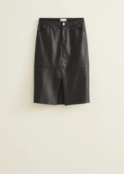 Sale Cotton Club Midi rok van faux leather zwart