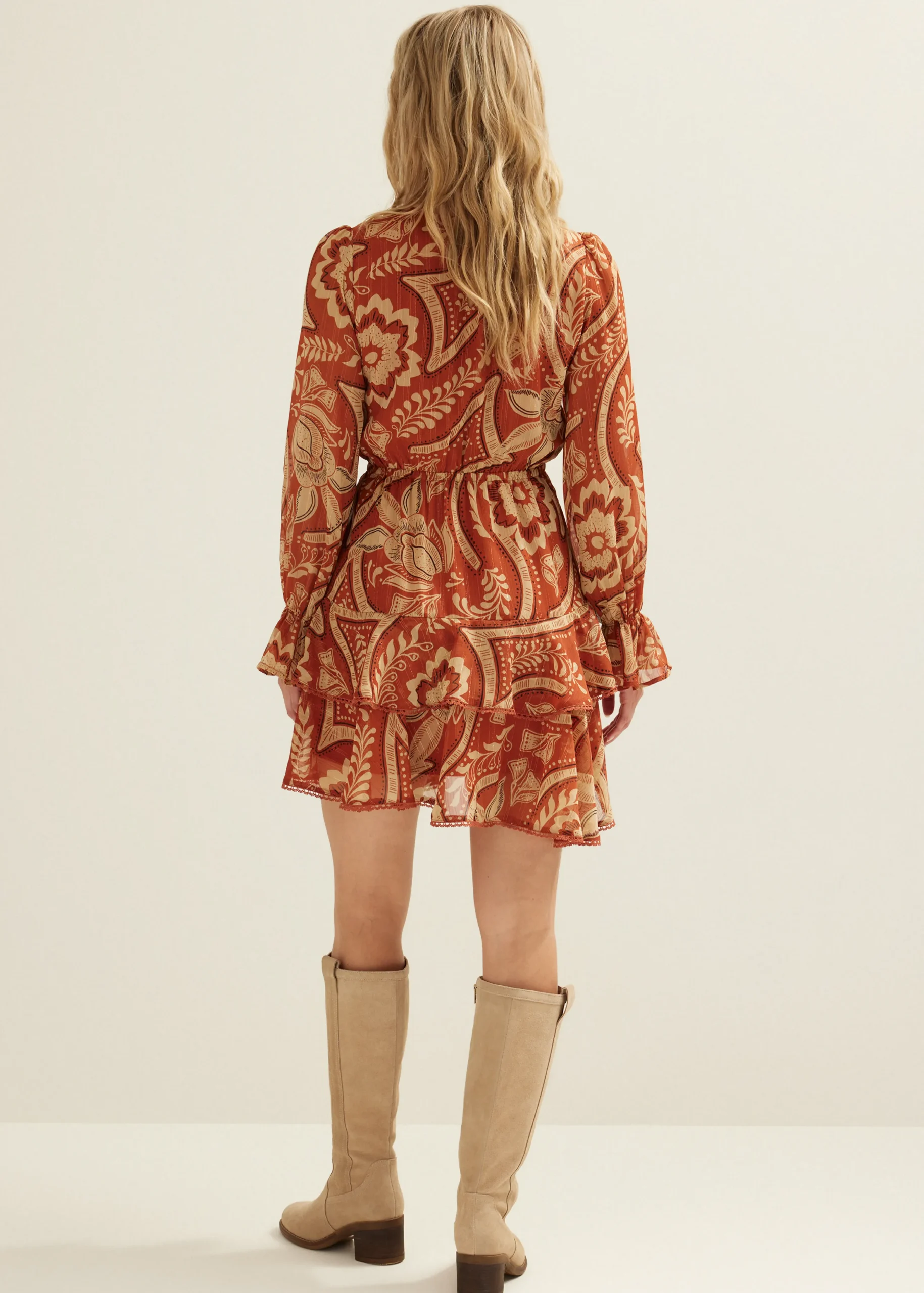 Outlet Cotton Club Mini jurk met ruffles middenzand