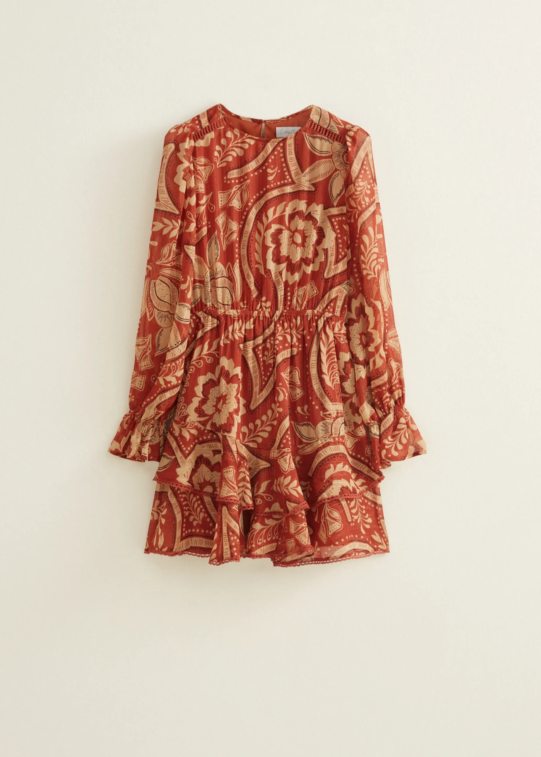 Outlet Cotton Club Mini jurk met ruffles middenzand