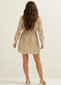 Outlet Cotton Club Mini jurk van pliss&eacute; goud