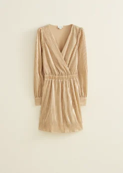 Outlet Cotton Club Mini jurk van pliss&eacute; goud