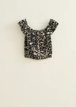 Outlet Cotton Club Off-shoulder top met tweekleurige print zwart