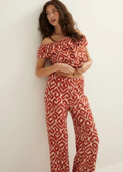 Discount Cotton Club Off-shoulder top met tweekleurige print brique
