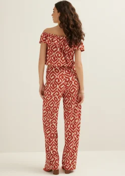 Discount Cotton Club Off-shoulder top met tweekleurige print brique