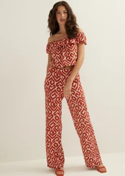 Discount Cotton Club Off-shoulder top met tweekleurige print brique