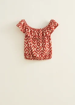 Discount Cotton Club Off-shoulder top met tweekleurige print brique