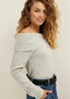 Best Cotton Club Off-shoulder trui grijs,lichtmelee