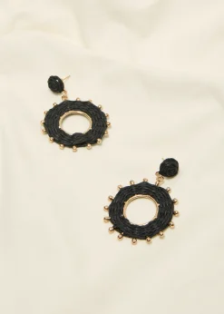 New Cotton Club Oorbellen met kralen en touw details zwart