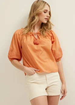 Sale Cotton Club Oranje top met tape details middenoranje