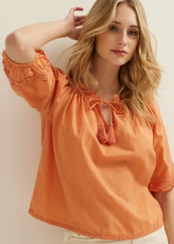 Sale Cotton Club Oranje top met tape details middenoranje