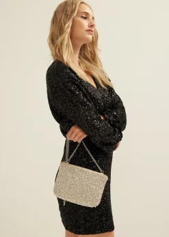 Outlet Cotton Club Pailletten jurk met overslag zwart