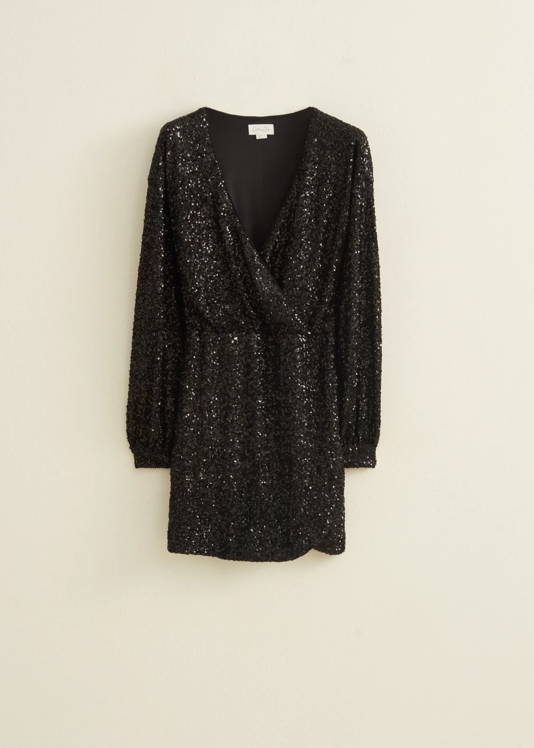 Outlet Cotton Club Pailletten jurk met overslag zwart