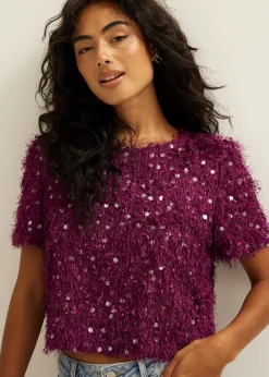 New Cotton Club Pailletten top aubergine,donker