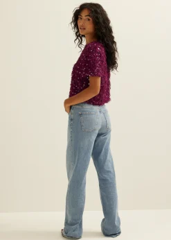 New Cotton Club Pailletten top aubergine,donker