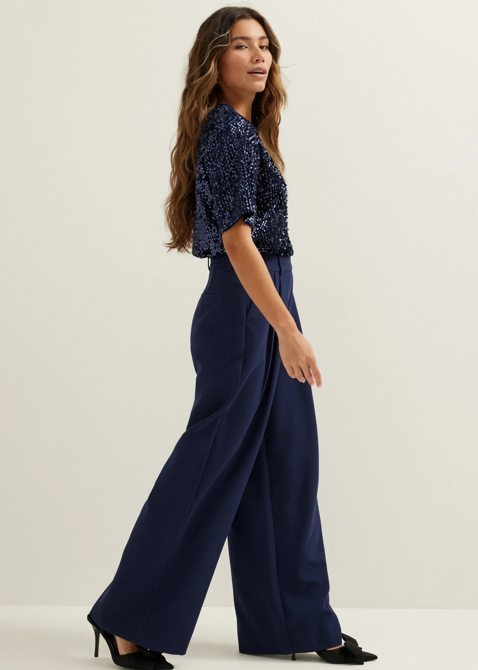 Outlet Cotton Club Pantalon met geplooide details indigo