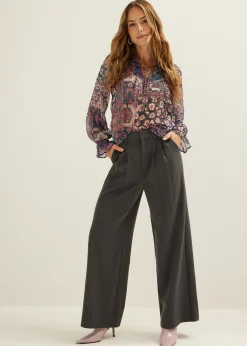 New Cotton Club Pantalon met wide leg antracietgem&ecirc;leerd