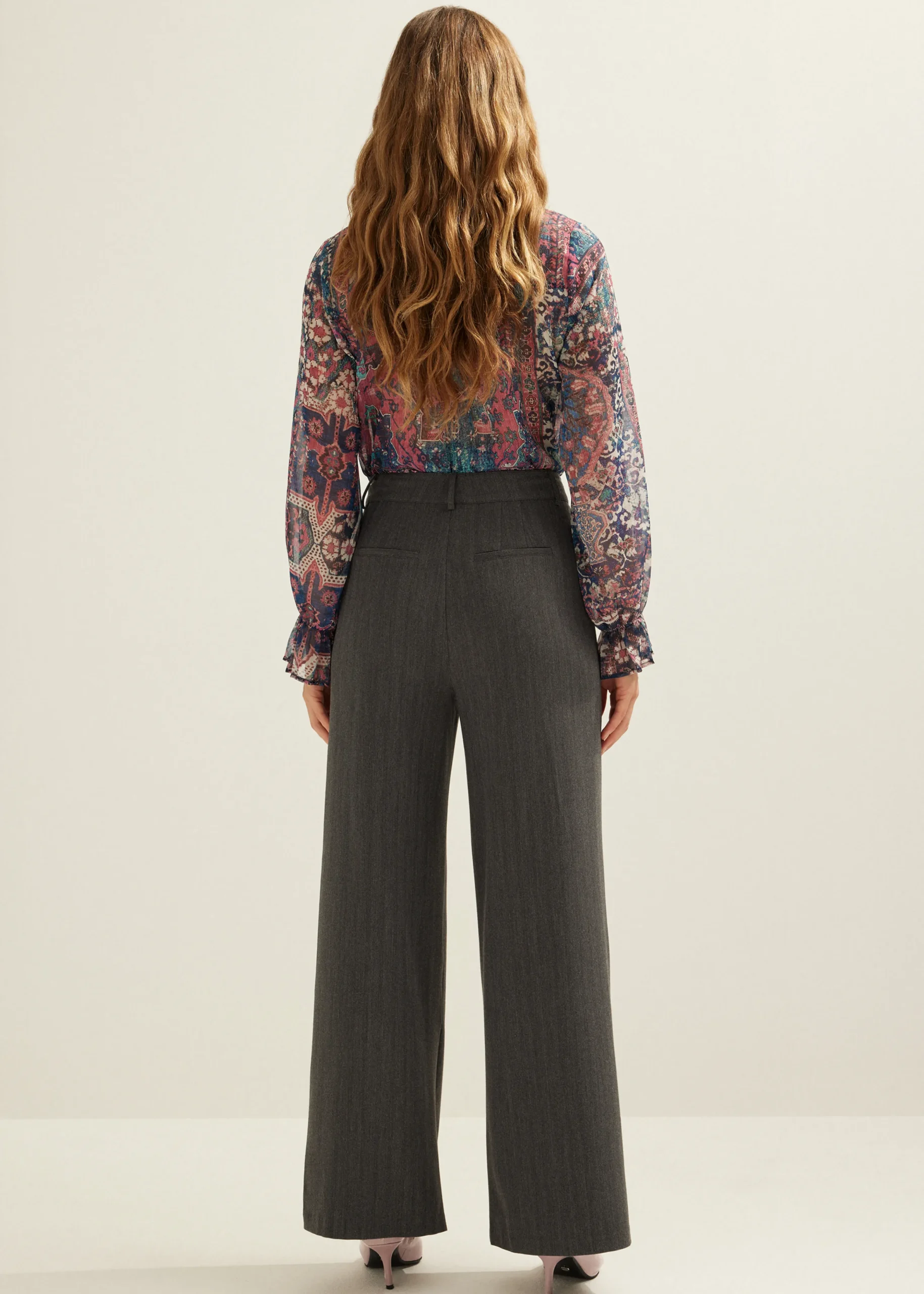 New Cotton Club Pantalon met wide leg antracietgemêleerd