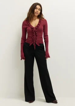 Discount Cotton Club Pantalon met wide leg zwart