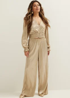 Online Cotton Club Pliss&eacute; broek goud