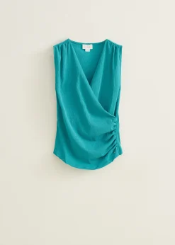Outlet Cotton Club Singlet gedrapeerd petrol
