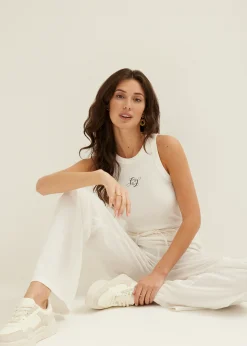 Hot Cotton Club Singlet met logo print wit,off-white