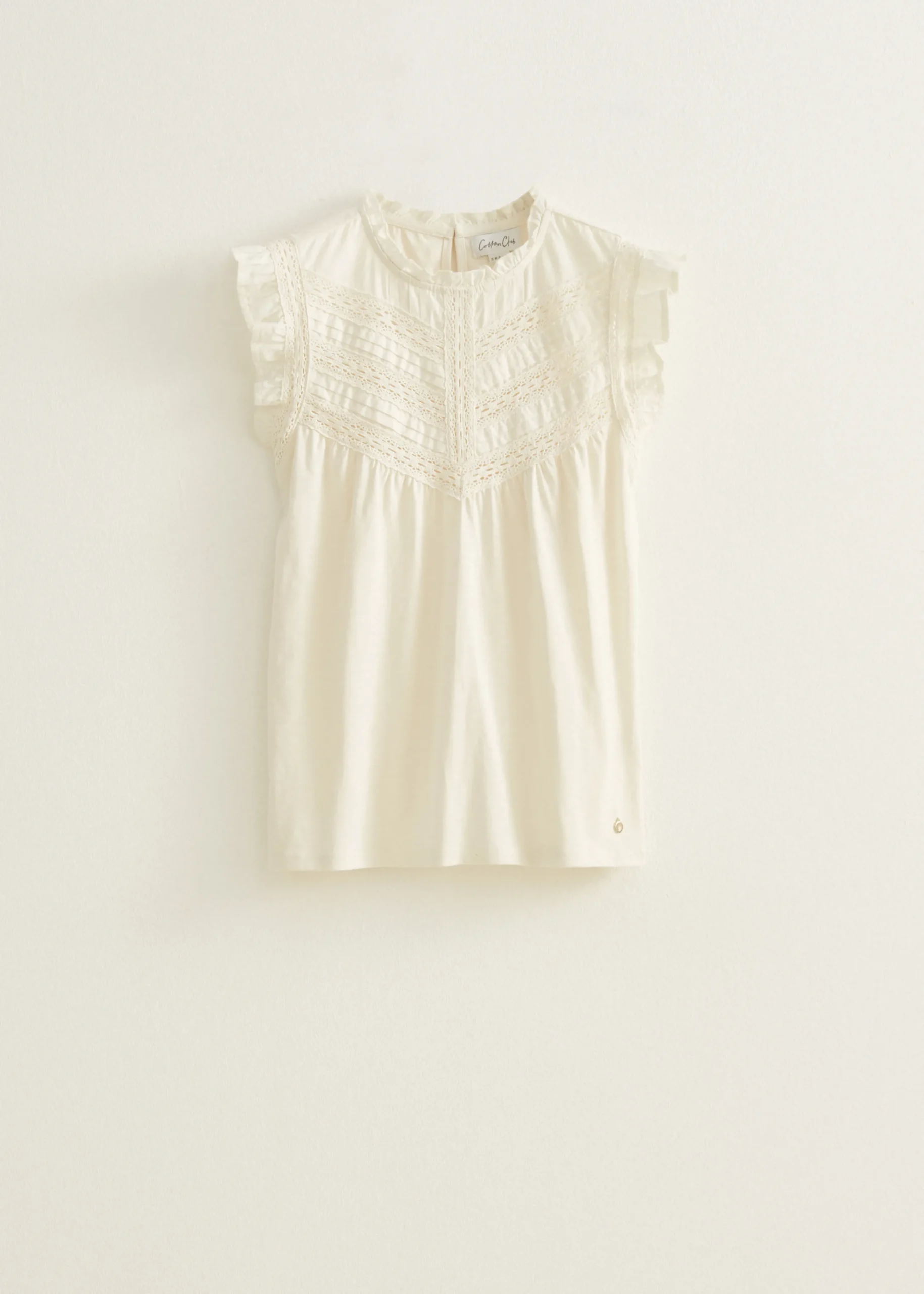 Fashion Cotton Club Singlet met plooi-en ruffle details ecru
