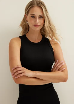 Outlet Cotton Club Singlet met rib zwart