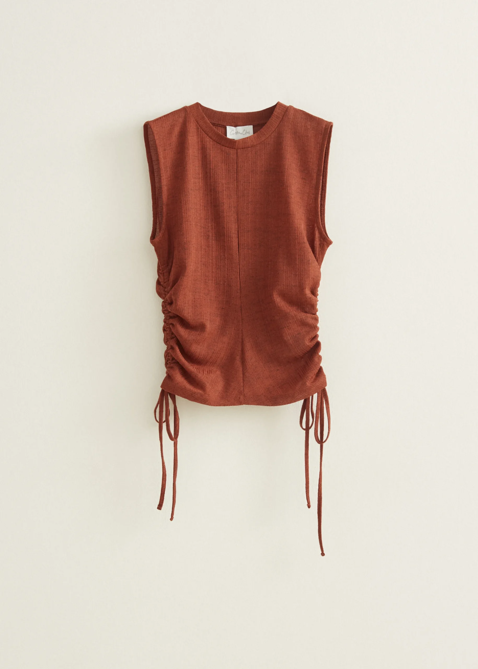 Best Cotton Club Singlet met rimpel details cognac