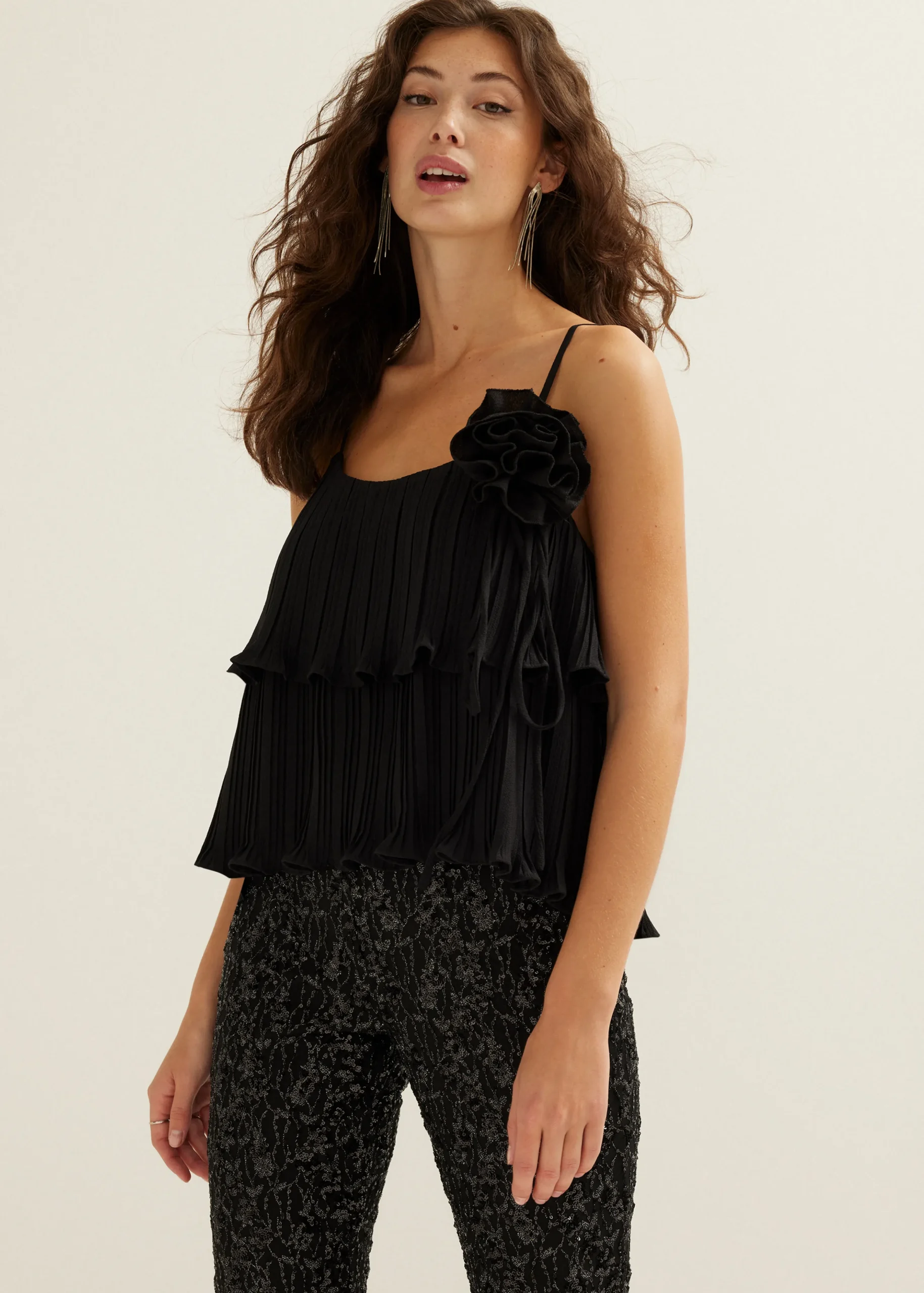 New Cotton Club Singlet van plissé zwart