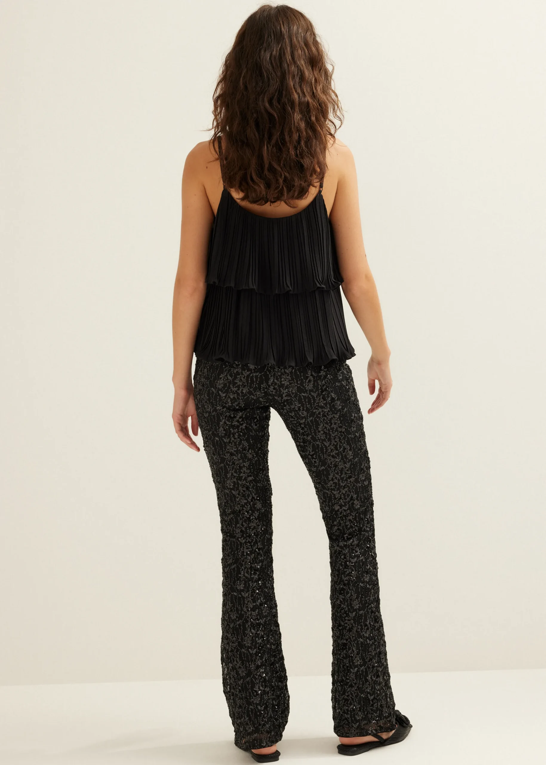 New Cotton Club Singlet van plissé zwart