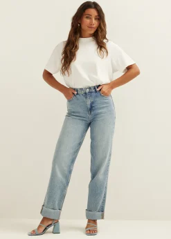 New Cotton Club Straight jeans met omgerolde zoom blauw,usedmiddle